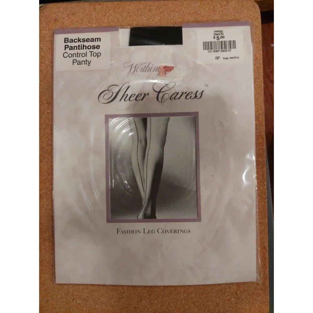 Worthington Sheer Caress Backseam Pantihose Control Top Panty Black Average USA